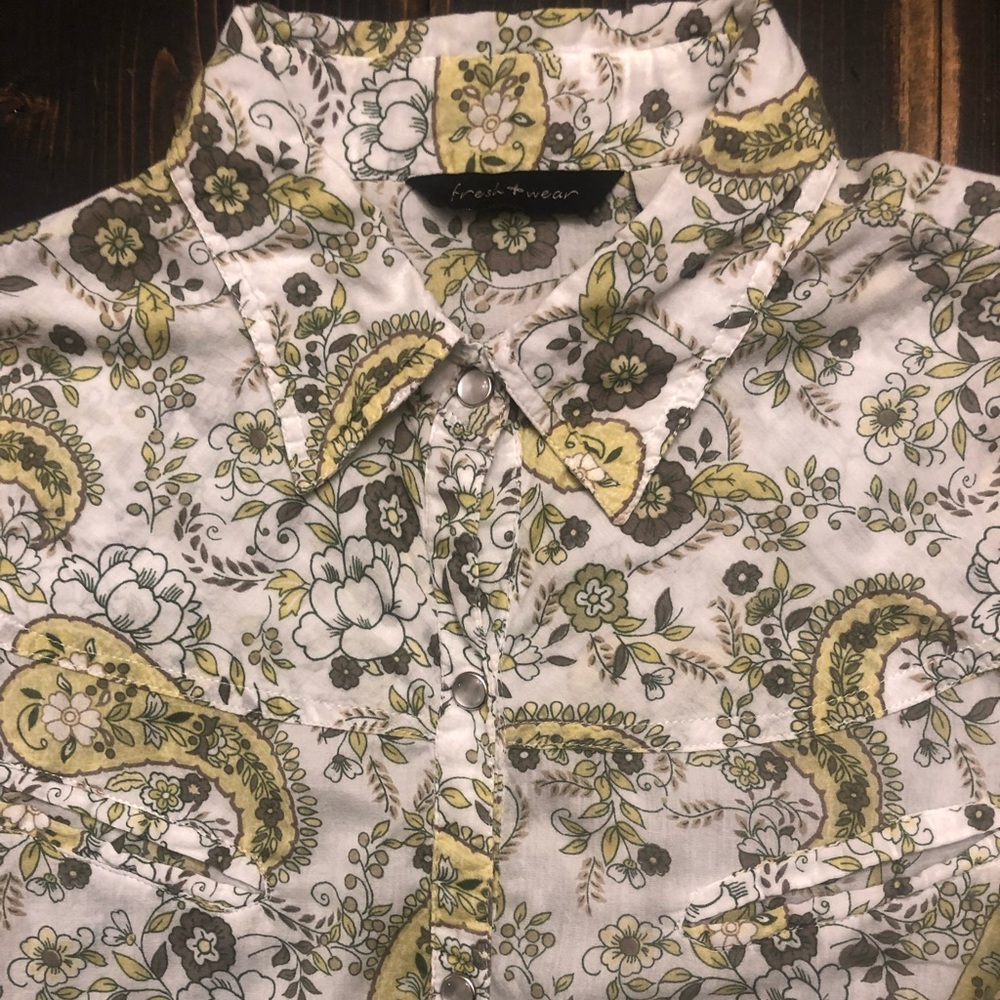 Vintage & Beautiful FRESH WEAR(Buckle) Western GREEN & YELLOW Pearl Snap Shirt